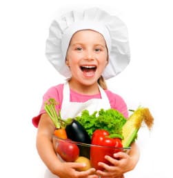 kid with vegetables